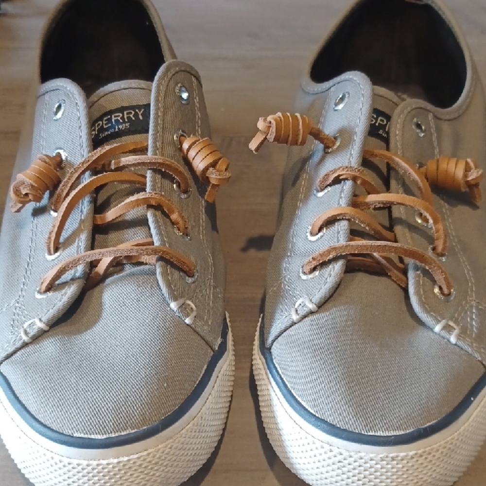 Sperry Gray Sneakers with Tan Laces